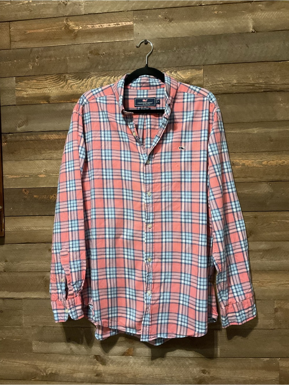 Vineyard Vines Whale Shirt Pink Plaid Long Sleeve Button Down Men’s Size Large